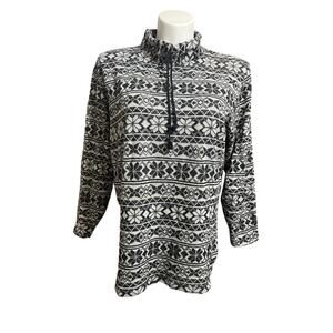 Vintage 90s Stefano International L Sweater Black & White Nordic Print Mock Neck